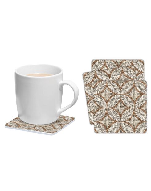 6 Dessous de verre carrés Mosaique Romano marron/beige - 10x10 cm