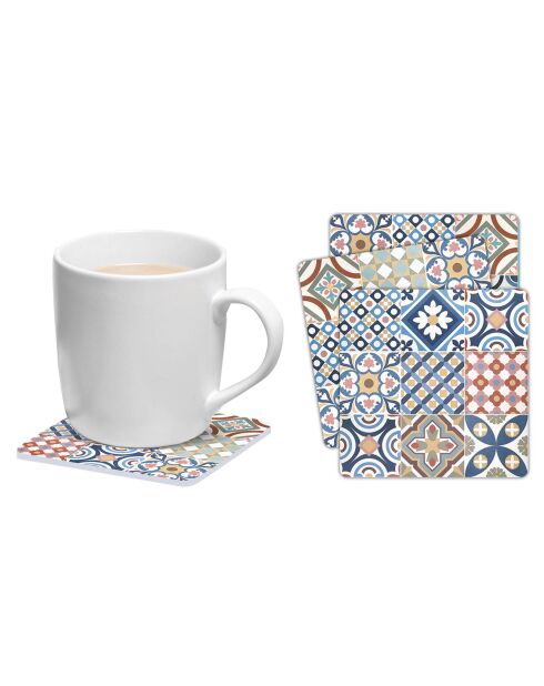 6 Dessous de verre carrés Mosaique Guimaraes multicolores - 10x10 cm