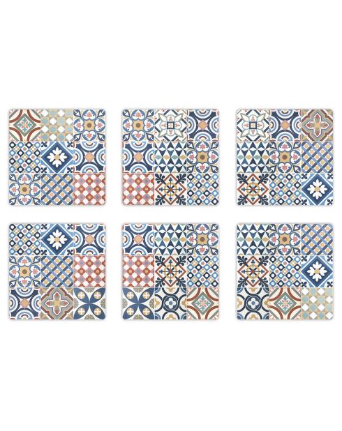 6 Dessous de verre carrés Mosaique Guimaraes multicolores - 10x10 cm