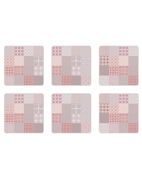6 Dessous de verre carrés Rossana rouges - 10x10 cm