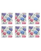 6 Dessous de verre carrés Hortensias multicolores - 10x10 cm