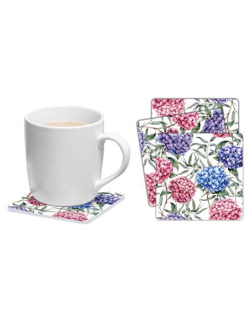 6 Dessous de verre carrés Hortensias multicolores - 10x10 cm