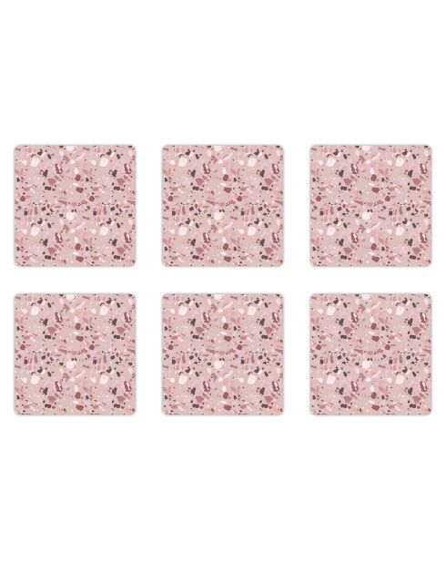 6 Dessous de verre carrés Terrazo roses - 10x10 cm