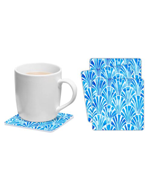 6 Dessous de verre carrés Art-ofcó bleus - 10x10 cm