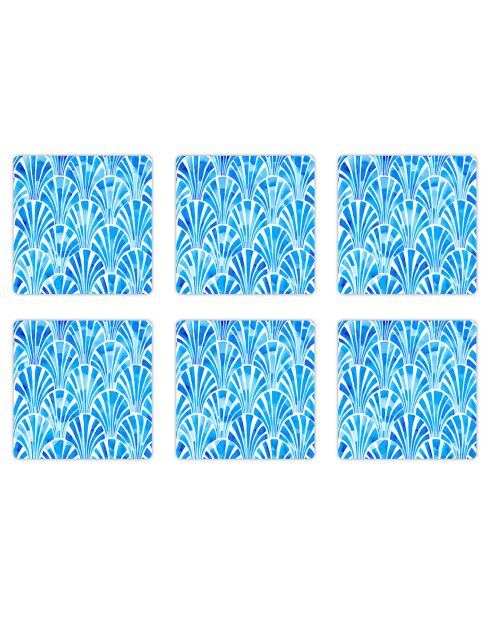 6 Dessous de verre carrés Art-ofcó bleus - 10x10 cm