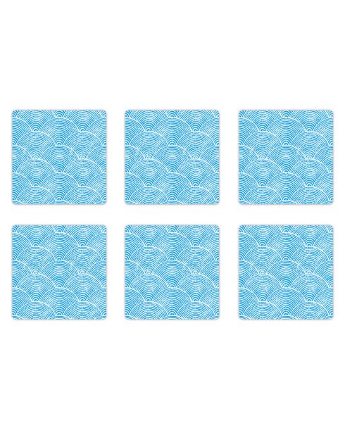 6 Dessous de verre carrés Olas japonesas bleus - 10x10 cm