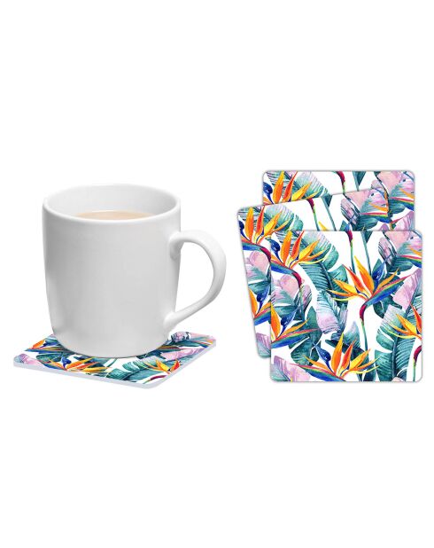 6 Dessous de verre carrés Flor ofl paraíso multicolores - 10x10 cm
