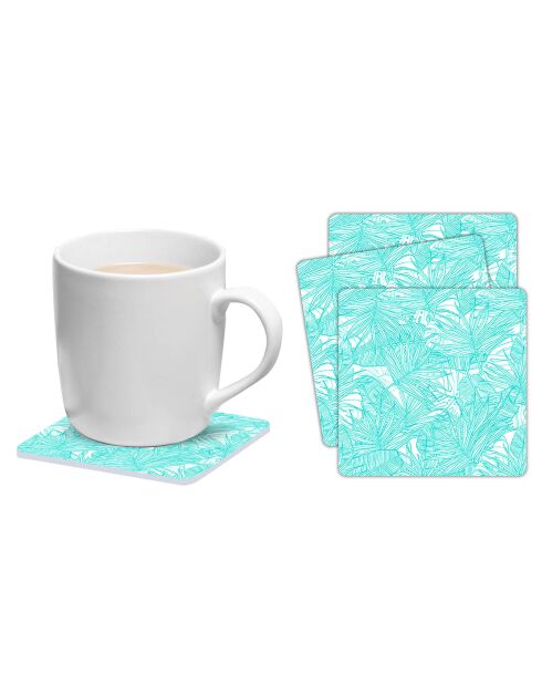 6 Dessous de verre carrés Hojas turquoise - 10x10 cm