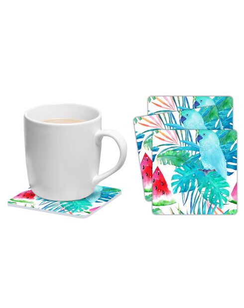6 Dessous de verre carrés Loro y sandía multicolores - 10x10 cm