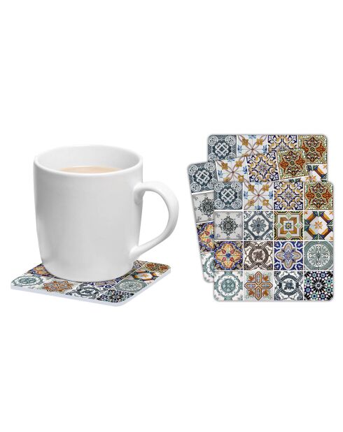 6 Dessous de verre carrés mosaïque Lisboa multicolores - 10x10 cm