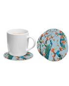 6 Dessous de verre ronds Pavos reales 2 bleus/corail - D.10 cm