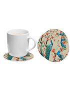 6 Dessous de verre ronds Pavos reales 3 taupe/bleus - D.10 cm