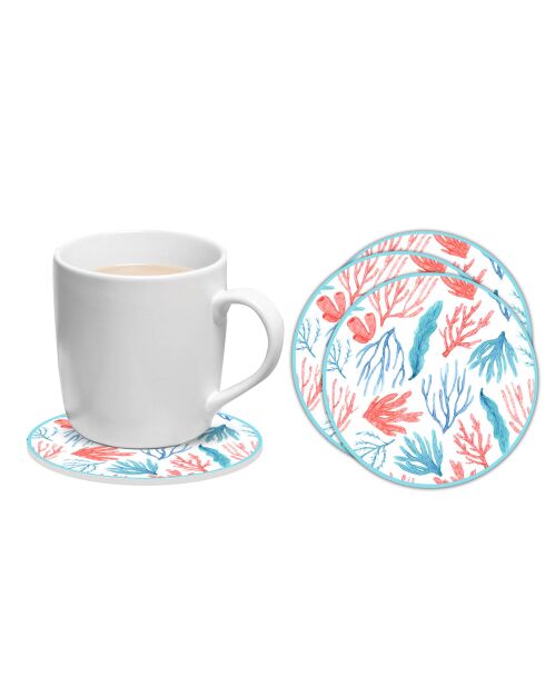 6 Dessous de verre ronds mar Caribe corail/bleus - D.10 cm