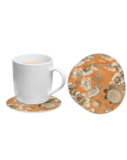 6 Dessous de verre ronds pájaro naranja orange/doré - D.10 cm