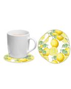 6 Dessous de verre ronds  limones jaune - D.10 cm