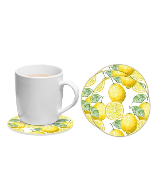 6 Dessous de verre ronds  limones jaune - D.10 cm