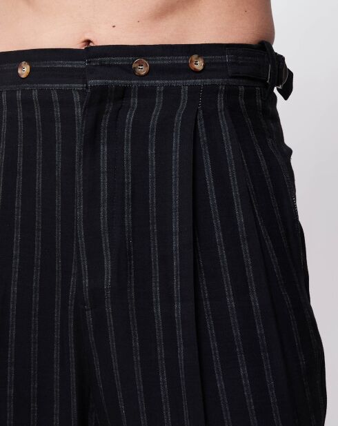 Pantalones Théo negros en mezcla de lino a rayas