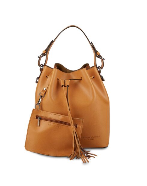 Sac seau en Cuir Jila camel - 26x13x29 cm