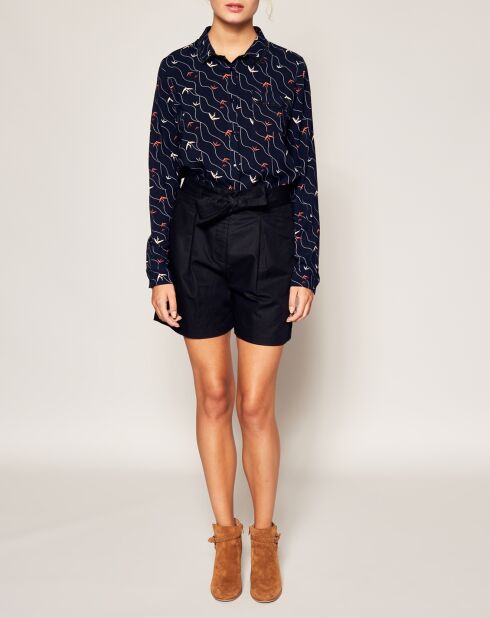 Short en coton& lin Inox noir