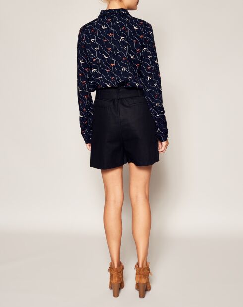 Short en coton& lin Inox noir