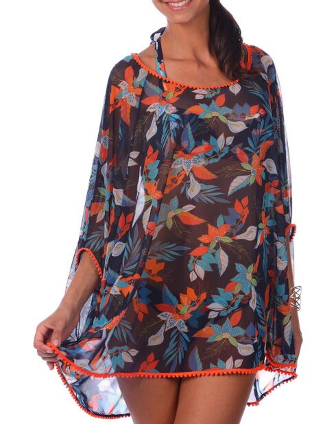 Tunique de Plage Candida fleurie marine