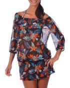 Tunique de Plage Charlotte fleurie marine