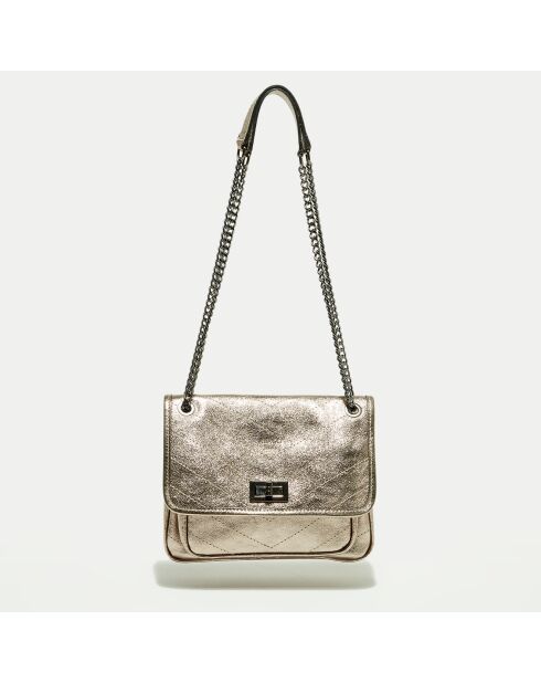 Sac Bandoulière en Cuir Lyn doré foncé métallique - 21x7.5x14.5 cm