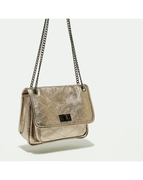 Sac Bandoulière en Cuir Lyn doré foncé métallique - 21x7.5x14.5 cm