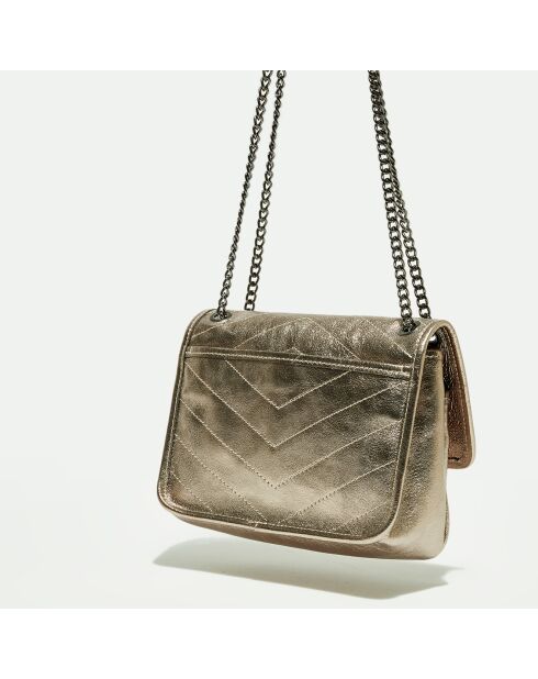 Sac Bandoulière en Cuir Lyn doré foncé métallique - 21x7.5x14.5 cm