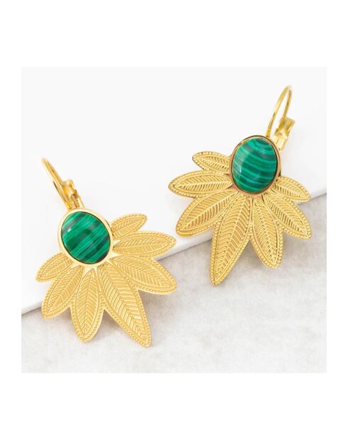 Natulis Ohrringe aus goldenem Stahl und grünem Malachit
