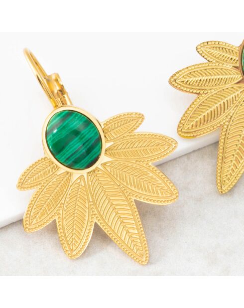 Natulis Ohrringe aus goldenem Stahl und grünem Malachit