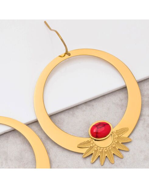 Ekisor Ohrringe aus goldenem Stahl und rotem Jaspis