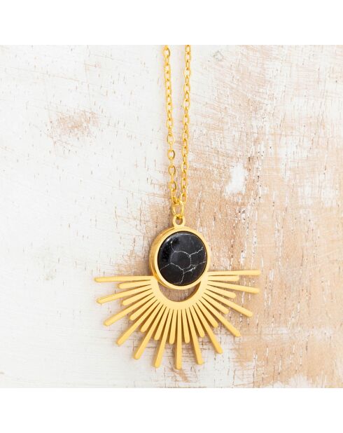 Halskette Ekis aus goldenem Stahl und schwarzem Onyx