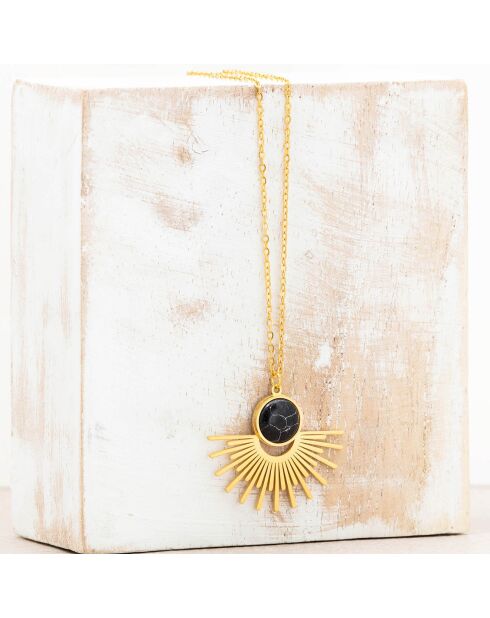 Halskette Ekis aus goldenem Stahl und schwarzem Onyx
