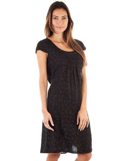 Robe 100% Lin Paris L fleurie noire