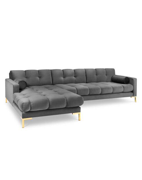 Canapé d'angle Gauche Velours Bali gris - 293x185x78cm