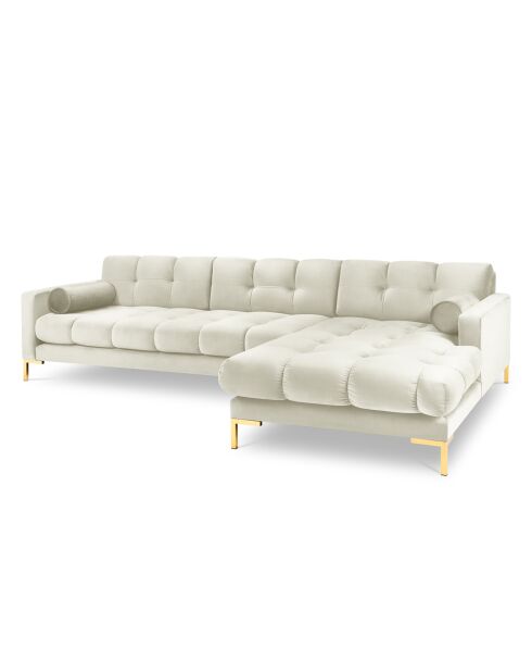Canapé d'angle Droit Velours Bali beige clair - 293x185x78cm