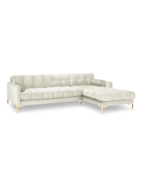 Canapé d'angle Droit Velours Bali beige clair - 293x185x78cm