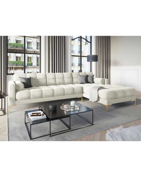 Canapé d'angle Droit Velours Bali beige clair - 293x185x78cm