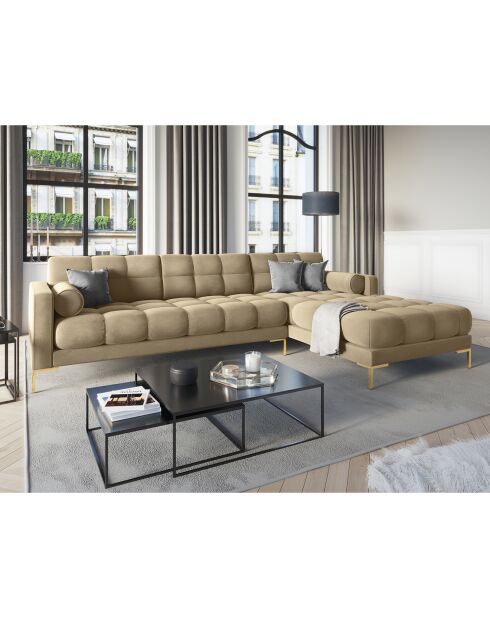 Canapé d'angle Droit Velours Bali beige - 293x185x78cm