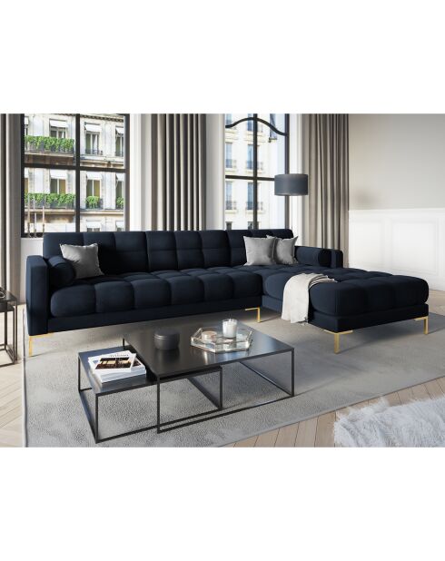 Canapé d'angle Droit Velours Bali bleu foncé - 293x185x78cm