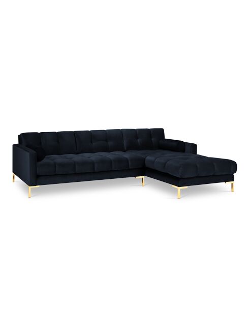 Canapé d'angle Droit Velours Bali bleu foncé - 293x185x78cm