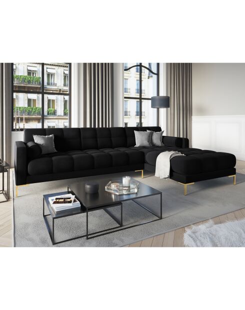 Canapé d'angle Droit Velours Bali noir - 293x185x78cm