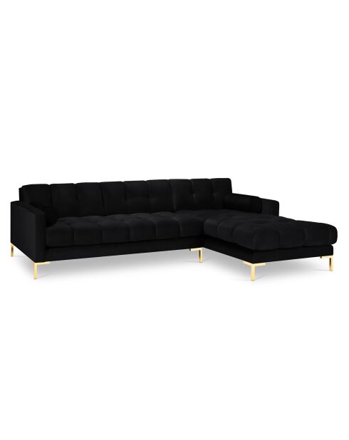 Canapé d'angle Droit Velours Bali noir - 293x185x78cm