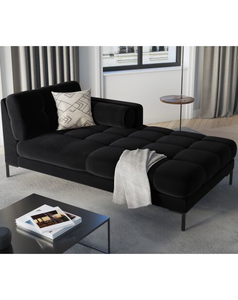 Méridienne Droite Velours Bali noire - 185x102x78cm