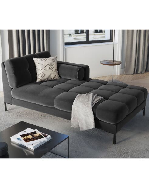 Méridienne Droite Velours Bali gris foncé - 185x102x78cm