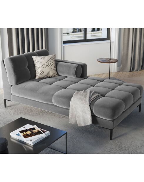 Méridienne Droite Velours Bali grise - 185x102x78cm