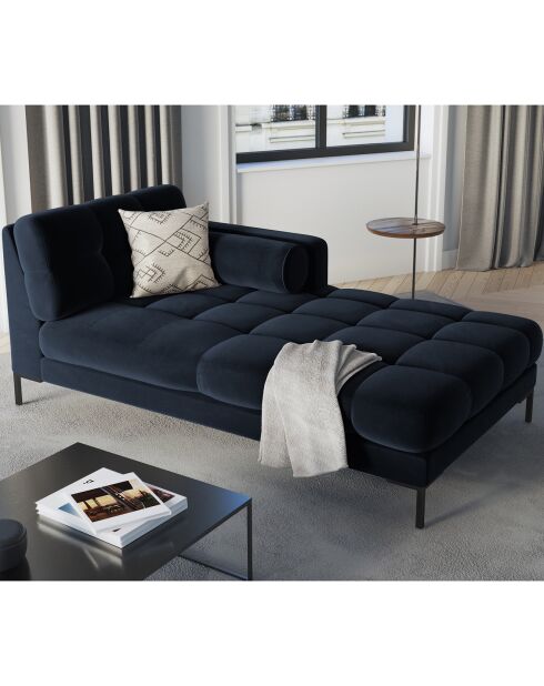 Méridienne Droite Velours Bali bleu foncé - 185x102x78cm