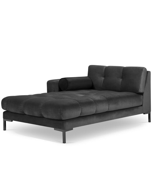 Méridienne Gauche Velours Bali gris foncé - 185x102x78cm