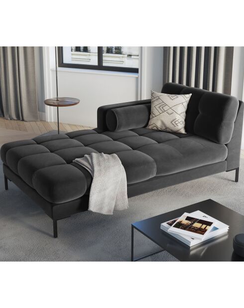 Méridienne Gauche Velours Bali gris foncé - 185x102x78cm